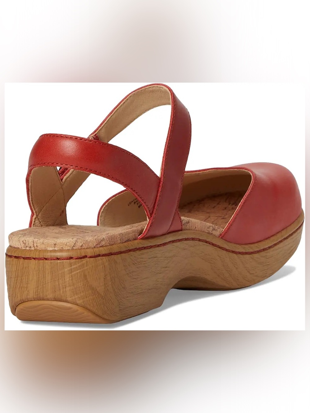 Alegria Red Leather Adjustable Comfort Opal Clog Slingback Wedge Sandals - Picture 4 of 16
